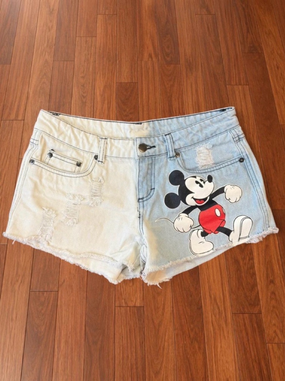 Disney Light Blue Denim Shorts with Mickey Print
